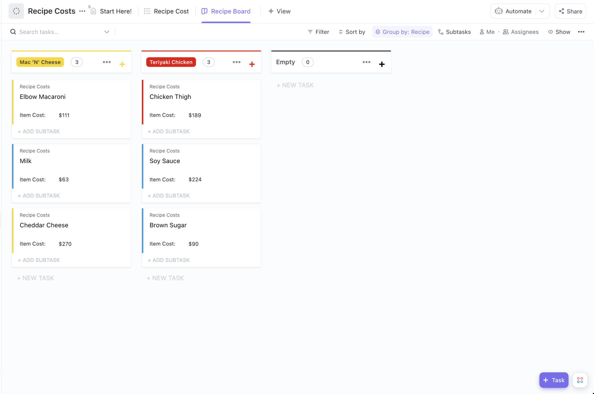 Food Journal Template: ClickUp Recipe Cost Template
