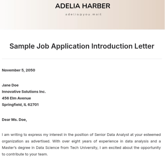 Job Application Introduction Letter Template by Template.Net