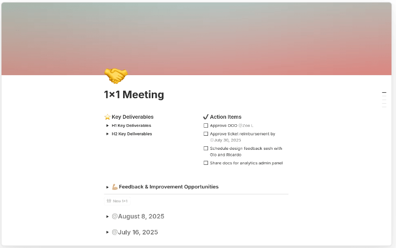 Notion Meeting Notes Template: 1x1 Meeting Template by Notion