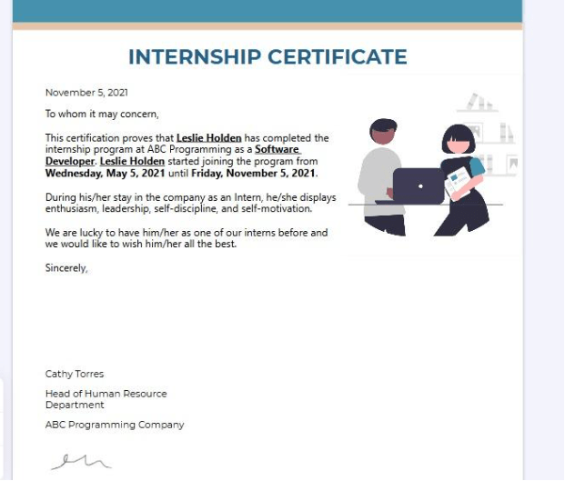 Internship Certificate Template: PDF Internship Certificate by Jotform