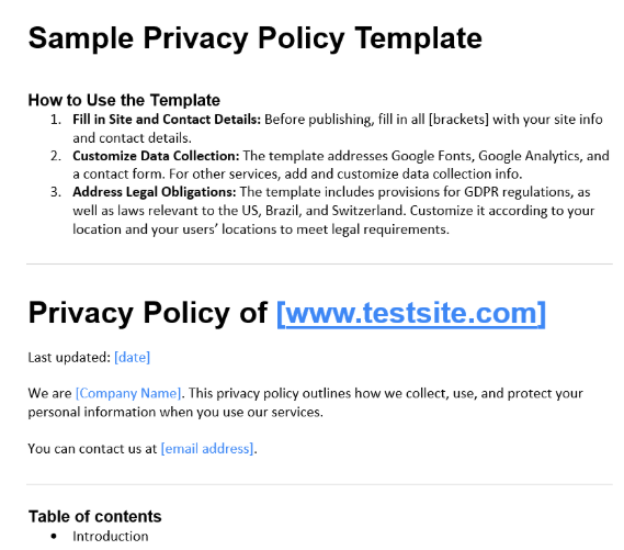 Privacy Policy Template by iubenda