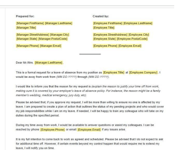 Leave of Absence Letter Template by PandaDoc