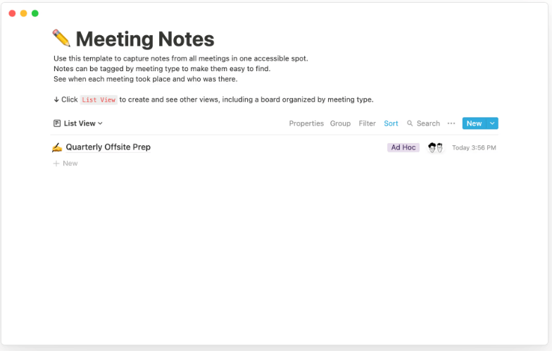 Notion Meeting Notes Template: Design Meeting Notes Template by Notion