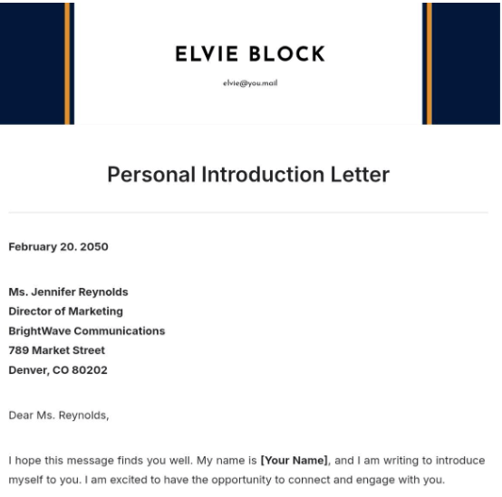 Letter of Introduction Template: Personal Introduction Letter Template by Template.Net