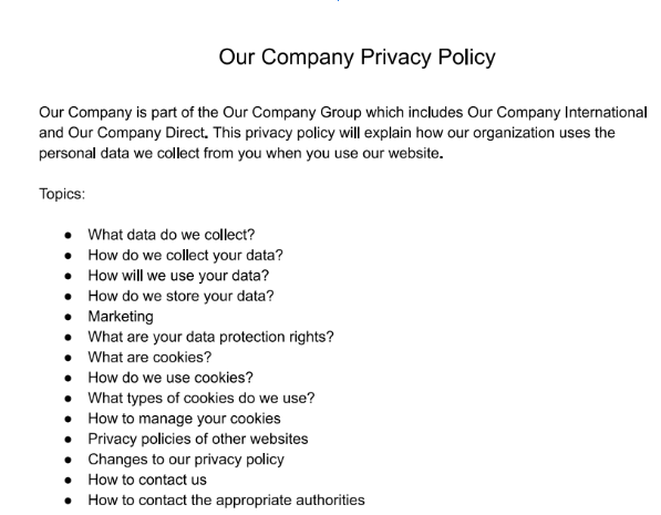 GDPR Privacy Policy Template by GDPR.eu
