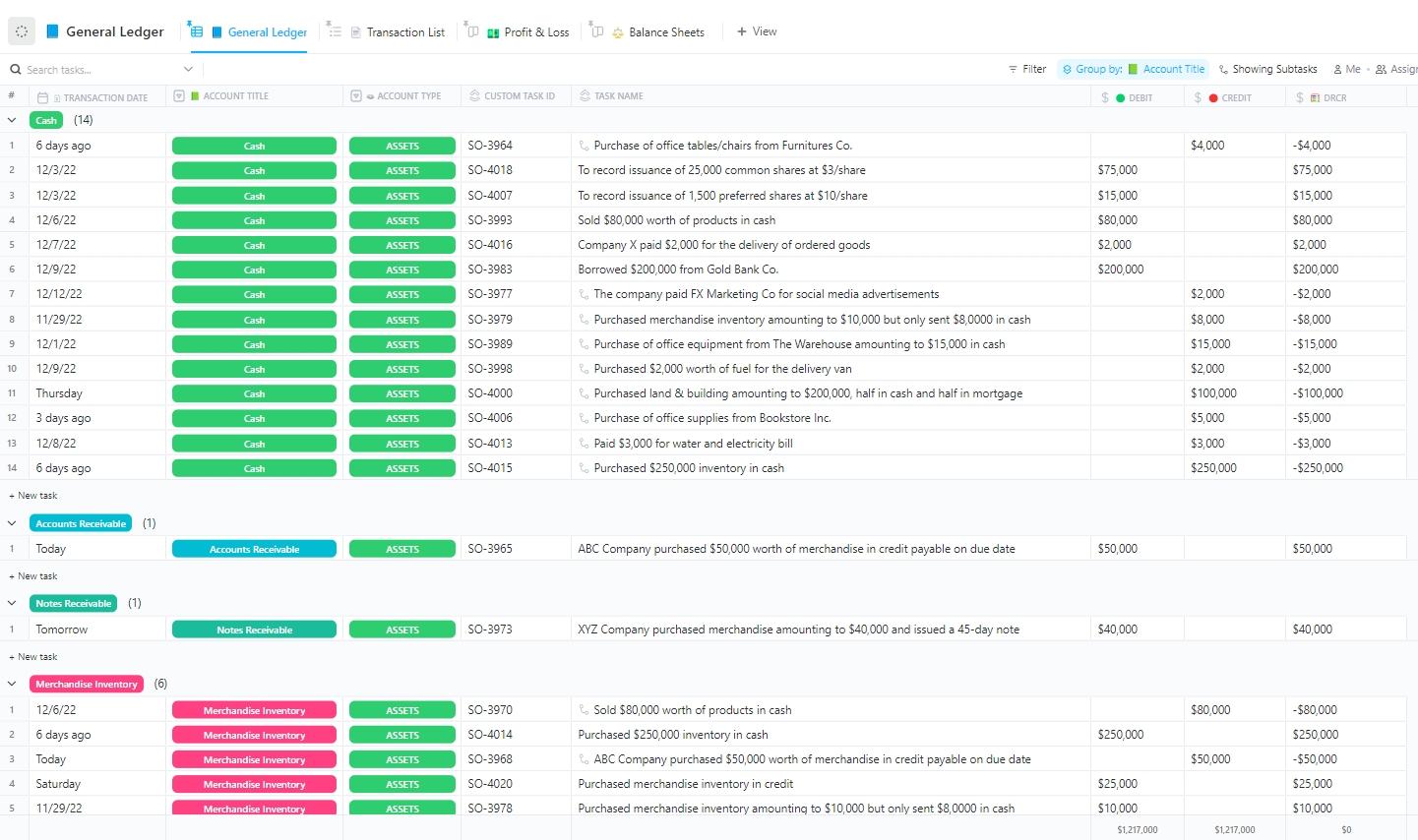 Income Statement Template: ClickUp Journal and Ledger Template 