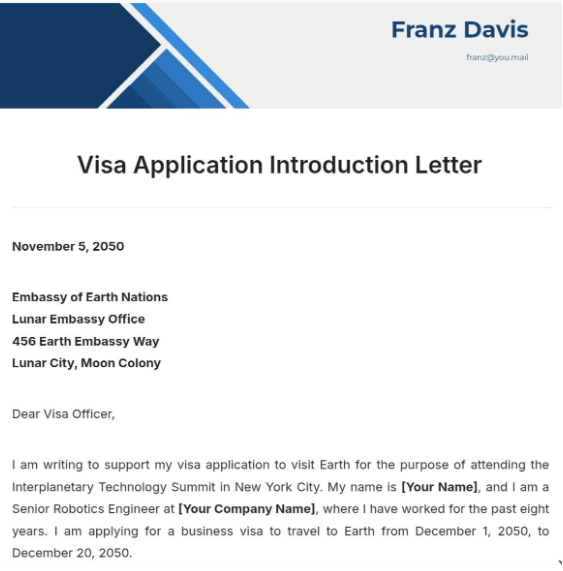 Visa Introduction Letter Template by Template.Net