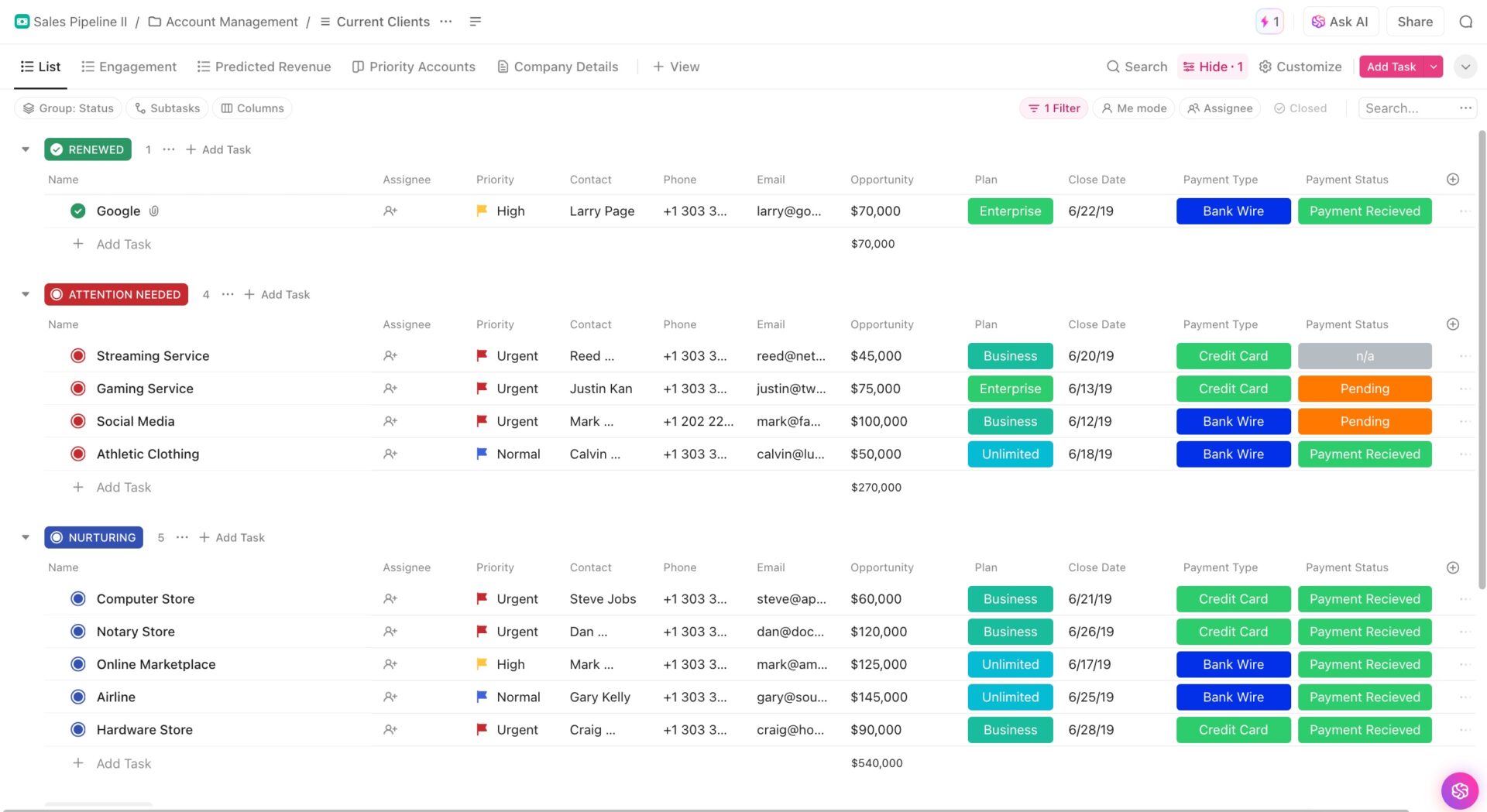 Asana CRM Template: ClickUp Sales Pipeline Template