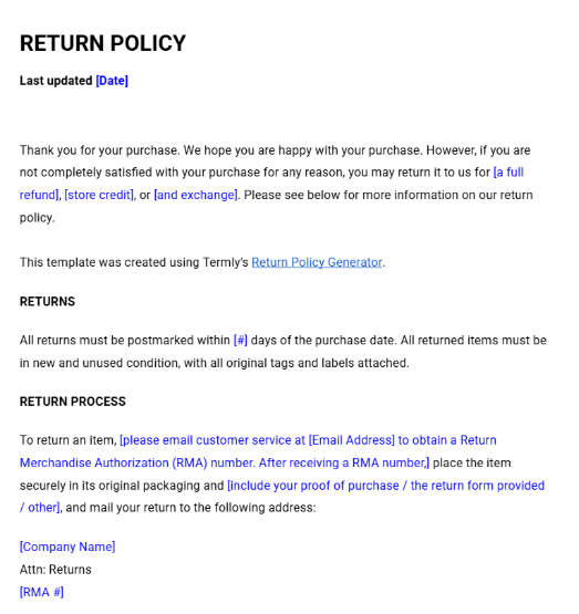 Return/ Refund Policy Template by Termly