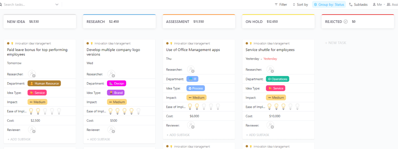 Notion Second Brain Template: ClickUp Innovation Idea Management Template