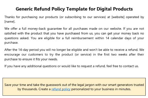 Return Policy Template: PDF Return Policy Template by WebsitePolicies