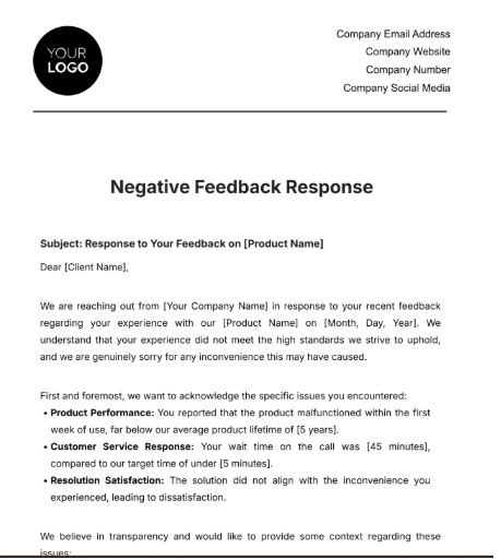 Bad Review Response Template: Negative Feedback Response Template by Template.Net