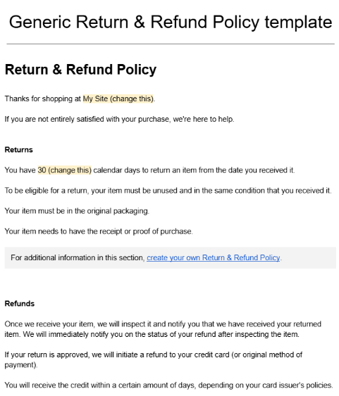 Return Policy Template: Return and Refund Policy Template by Google Docs