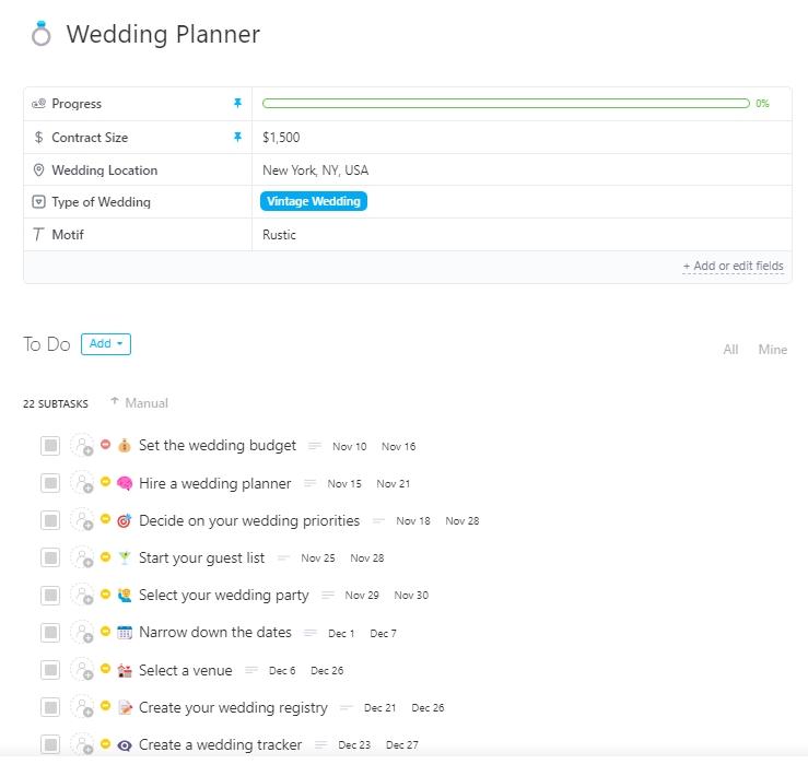 Microsoft Planner Templates: ClickUp Wedding Planner Template