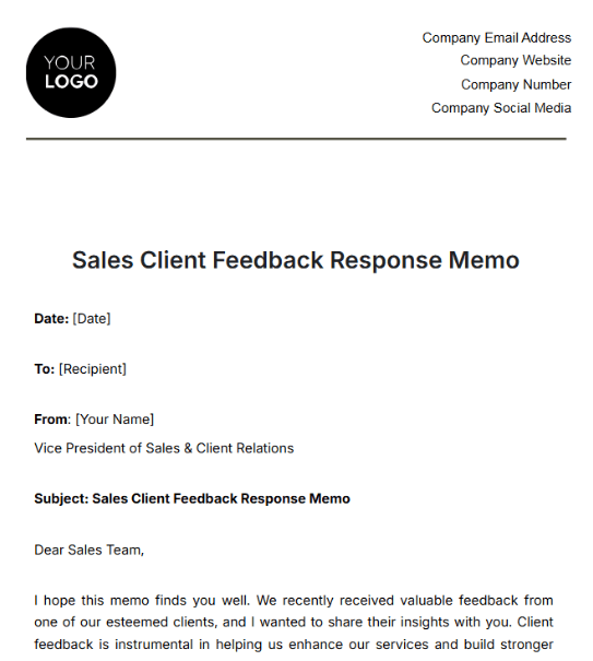 Bad Review Response Template: Sales Client Feedback Response Memo Template by Template.Net