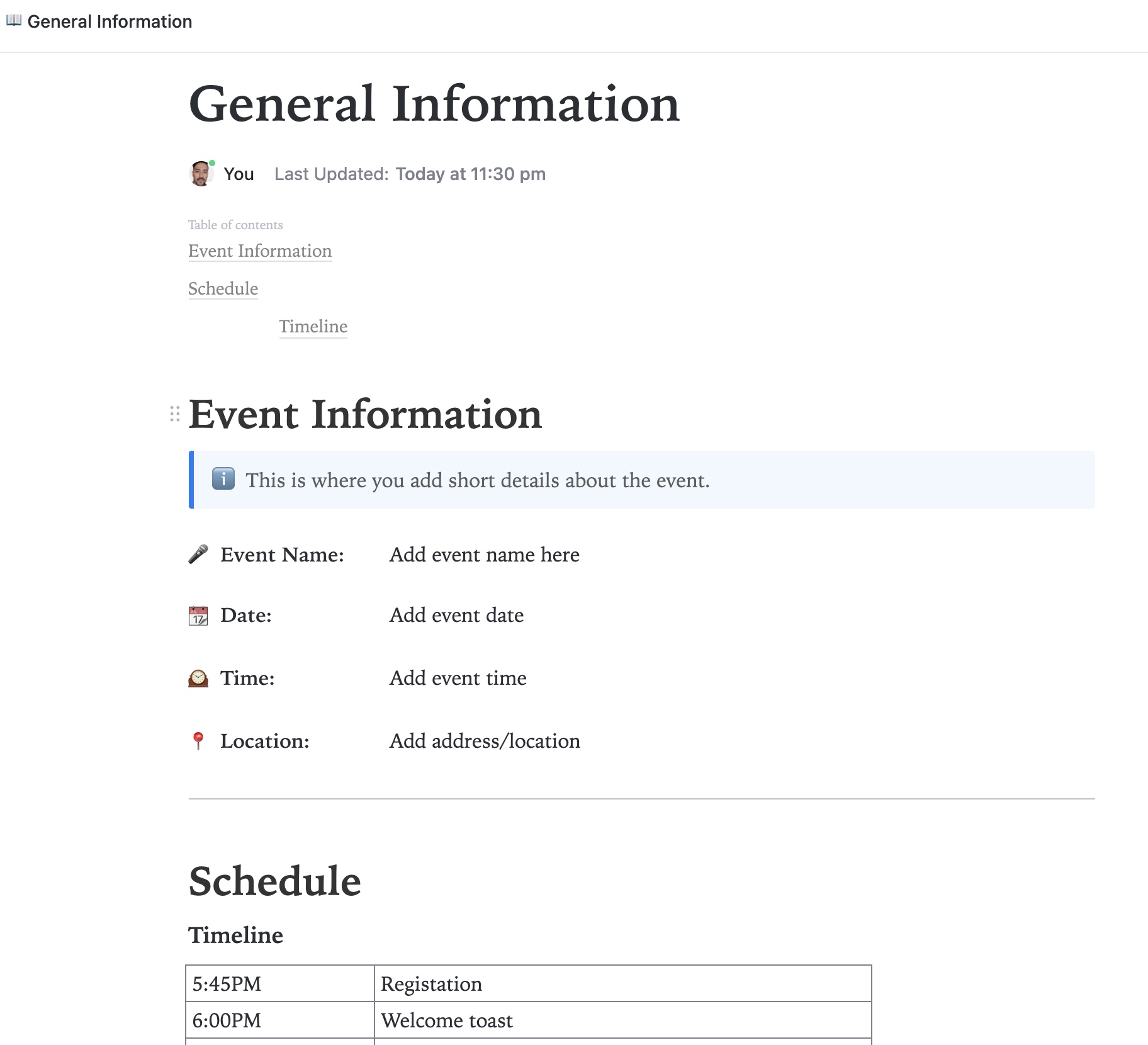 ClickUp Events Planning Document Template