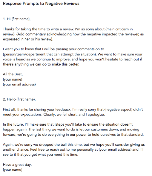 Review Response Template by HubSpot