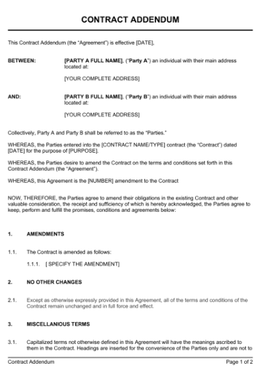 Contract Addendum Template by Business in a Box