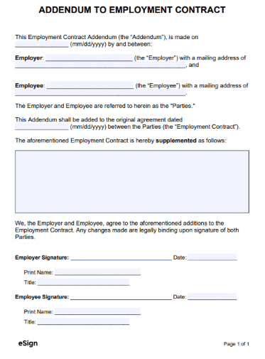 Contract Addendum Template: Employment Contract Addendum Template by eSign