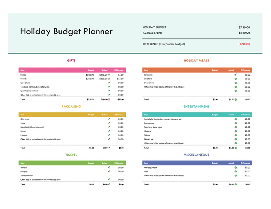 Holiday Budget Planner Template by Microsoft