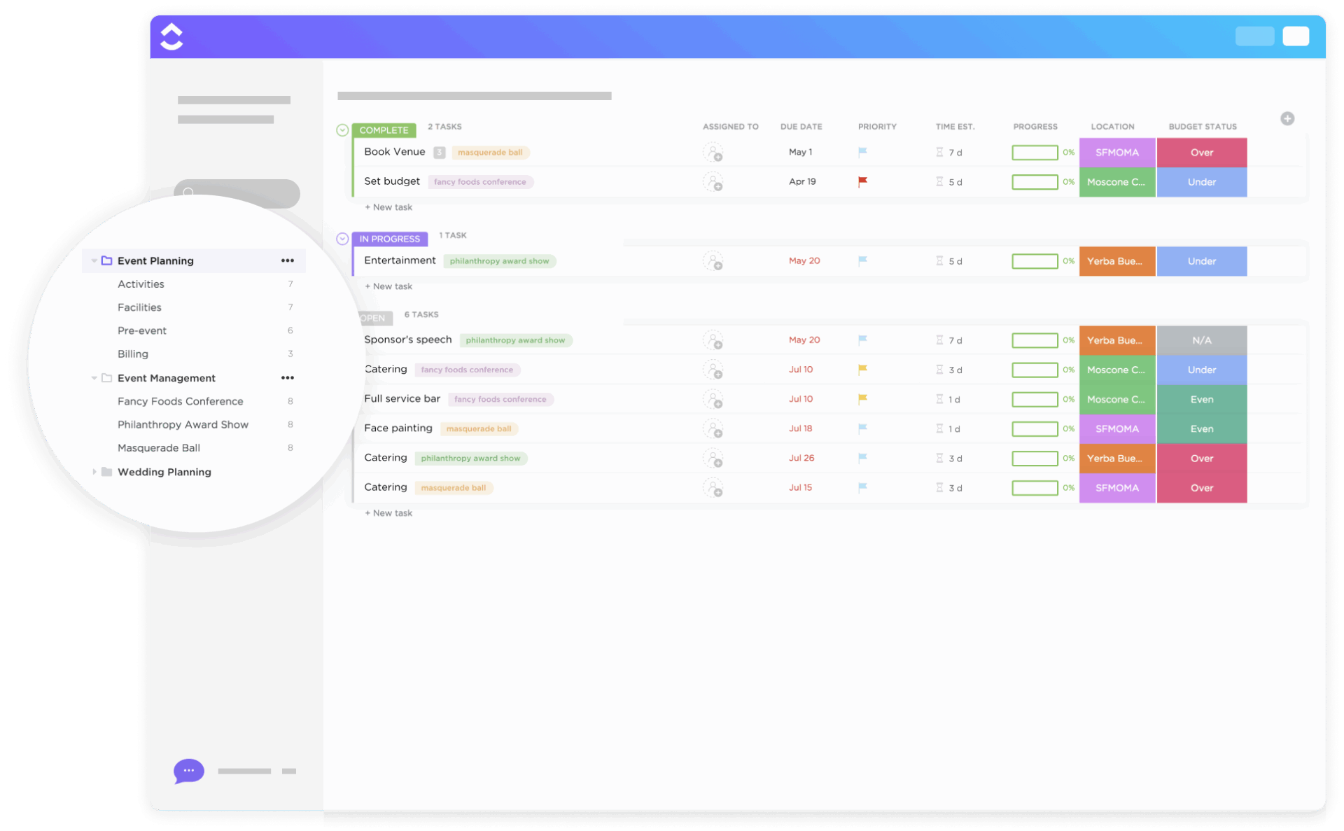 ClickUp Singular Event Planning Template
