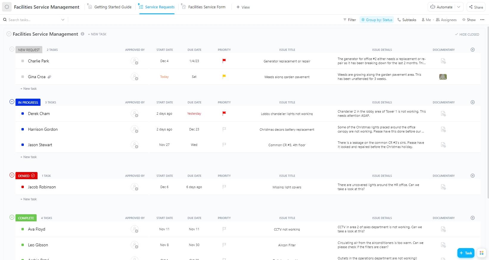 Maintenance Schedule Template: ClickUp Facilities Service Management Template