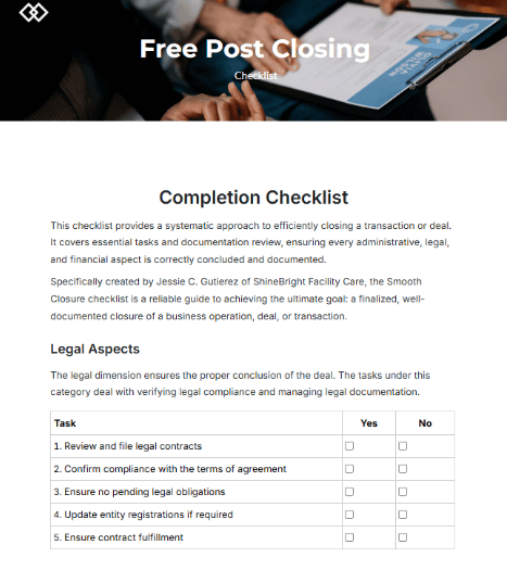 Closing Checklist Template: Post Closing Checklist Template by Template.net