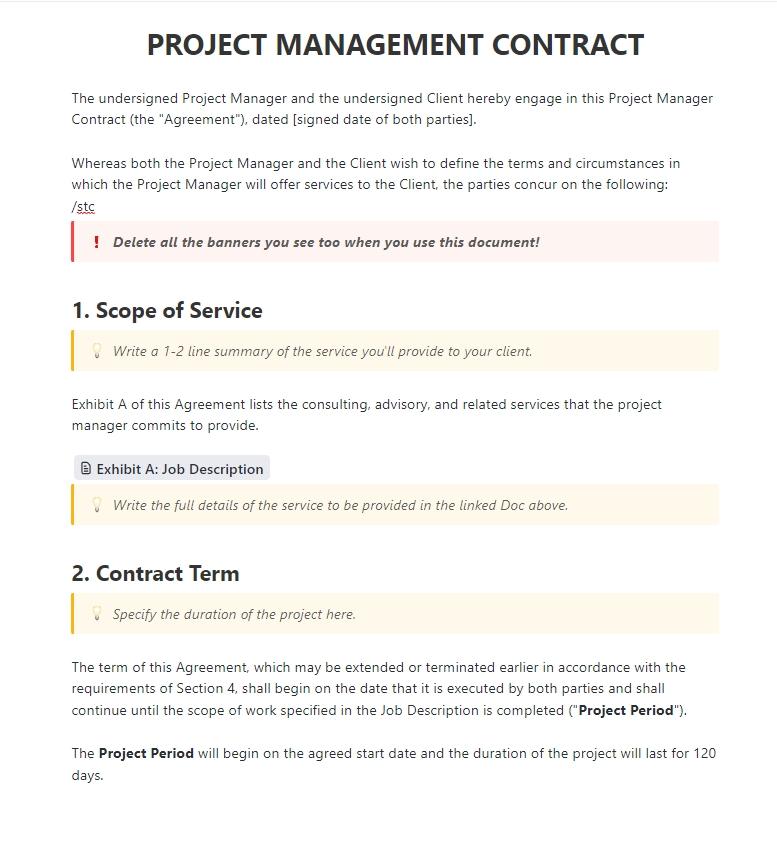 Contract Addendum Template: ClickUp Project Management Services Contract Template