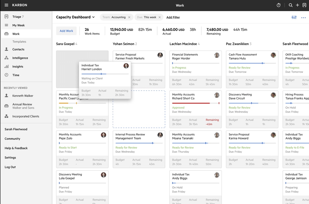 Karbon: View accounting work organized by categories for easier management