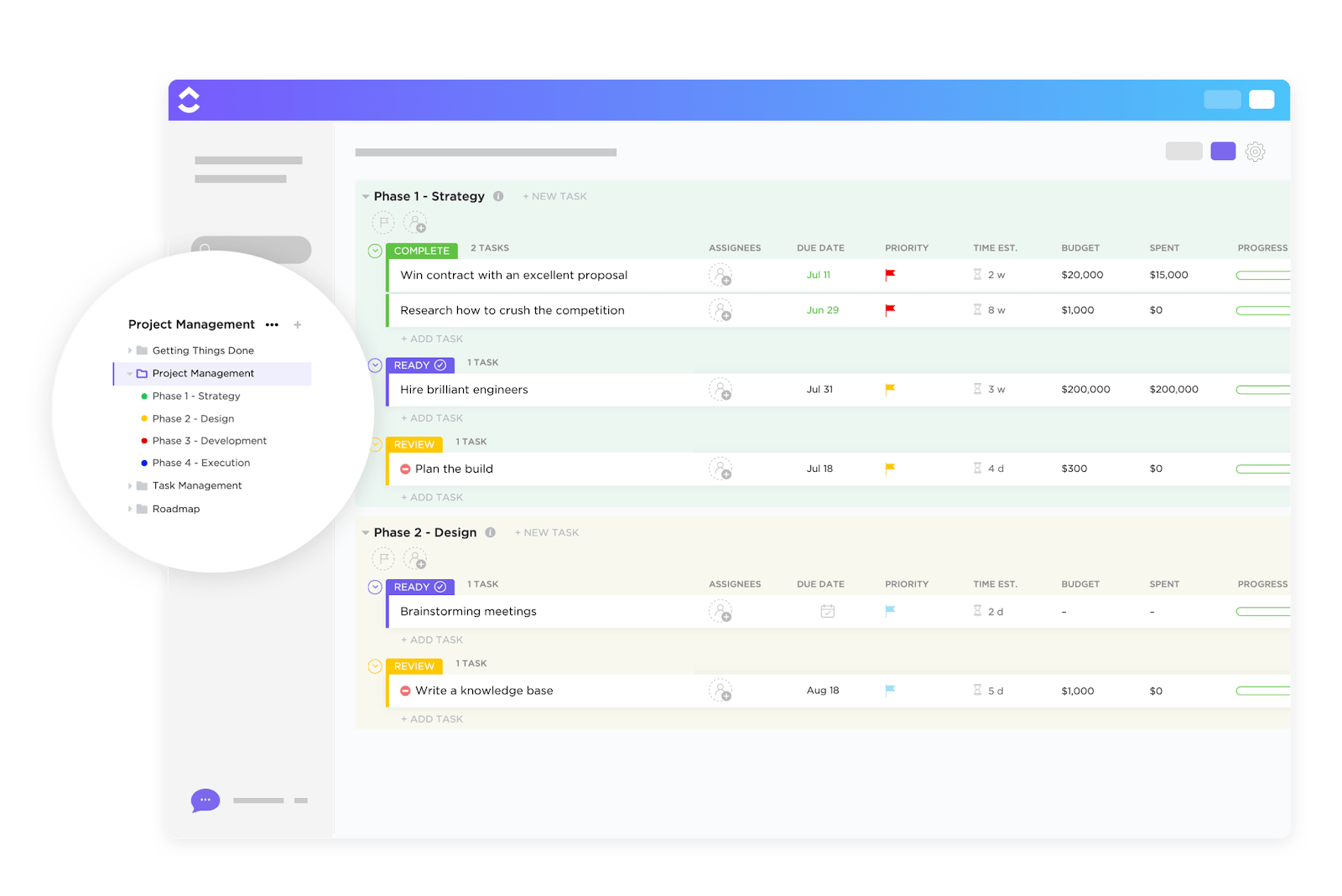 Track project requests by phase, priority, budget, and status with the ClickUp Project Request and Approval Template