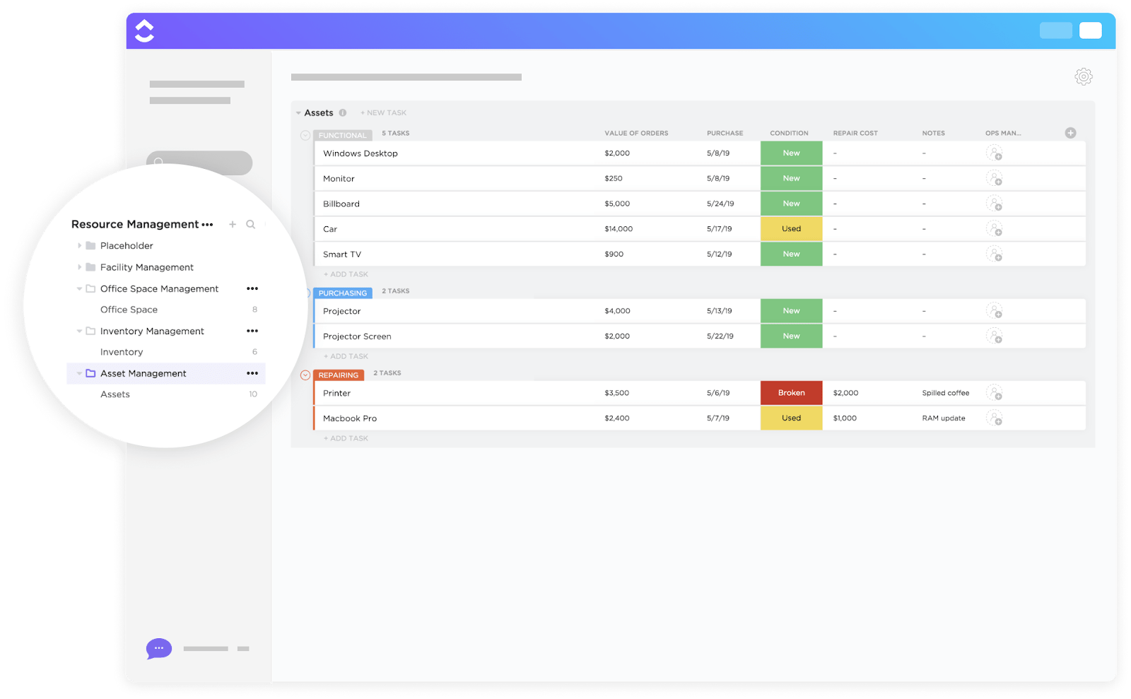 ClickUp Asset Management Template