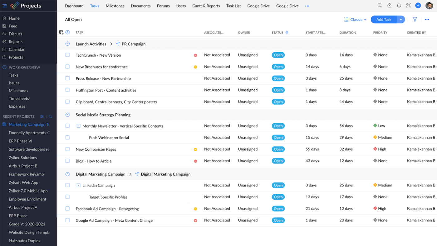 Zoho Projects: Organize projects, tasks, and time tracking, ideal for cost savings