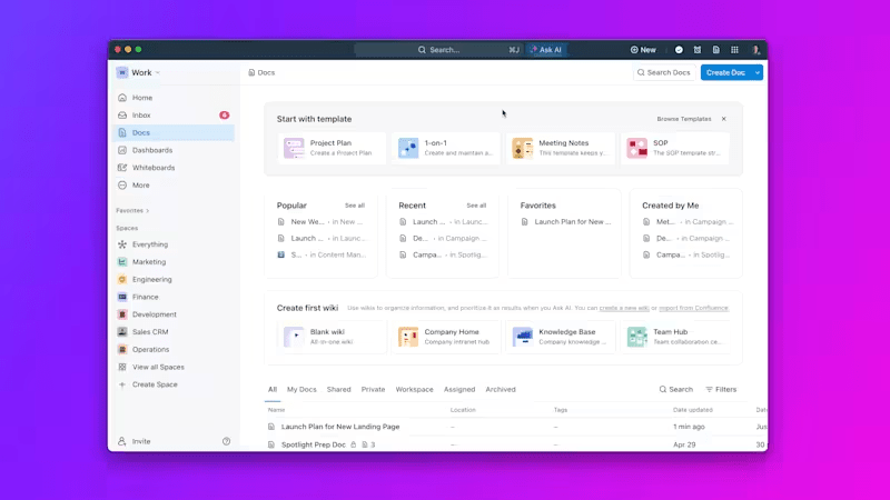 ClickUp Knowledge Management feature