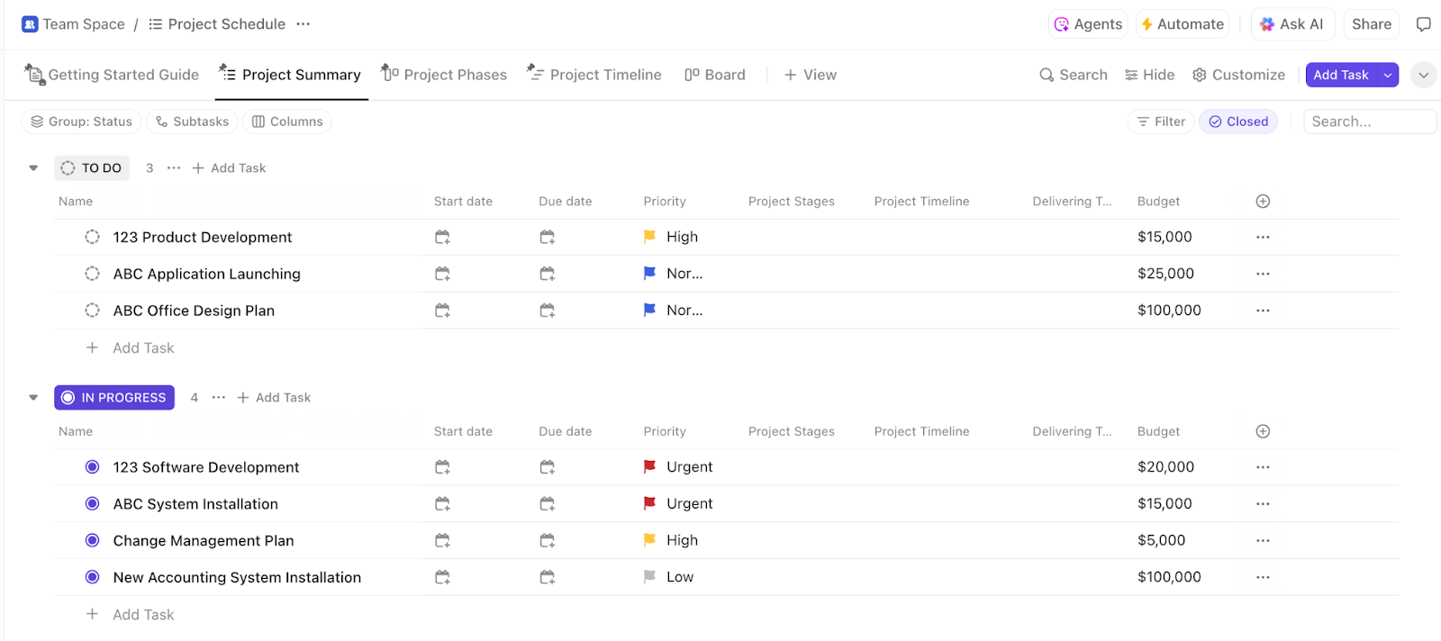 ClickUp Project Schedule Template