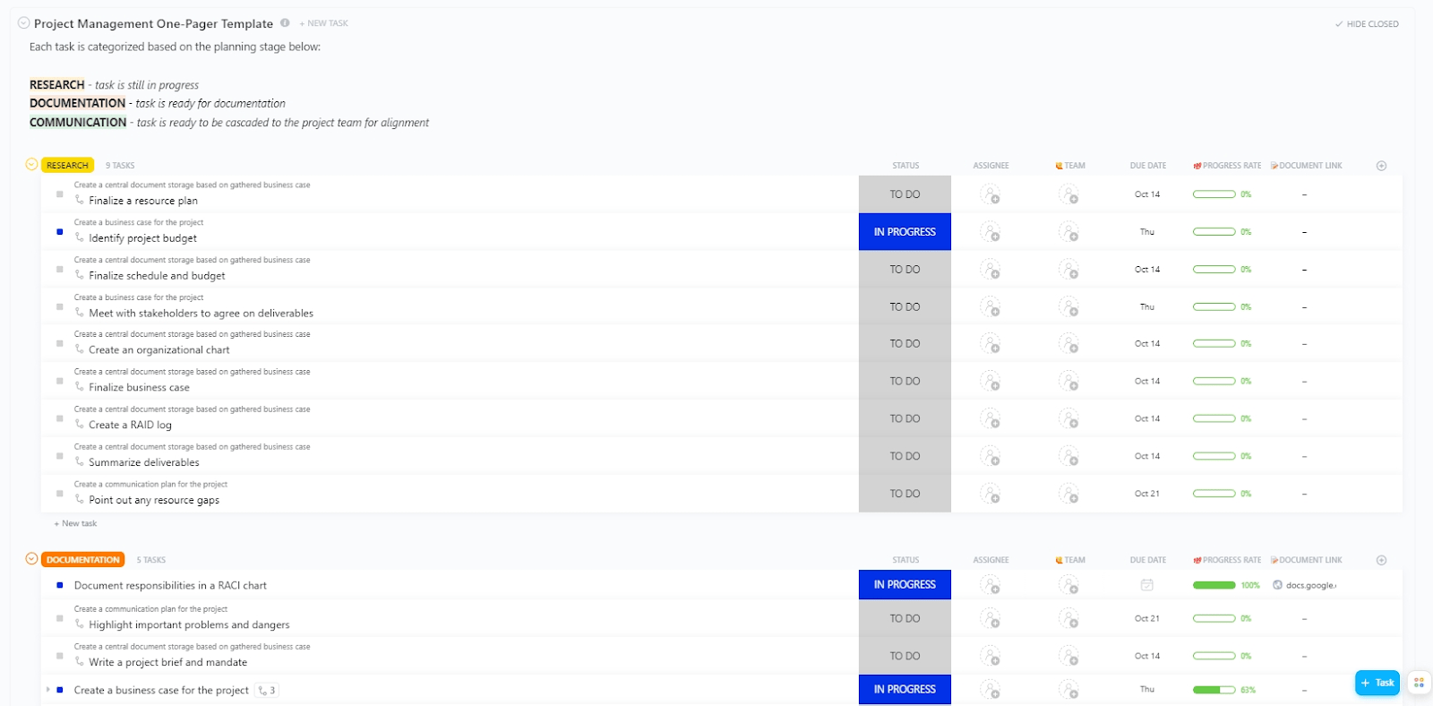 ClickUp Project Management One-Pager Template