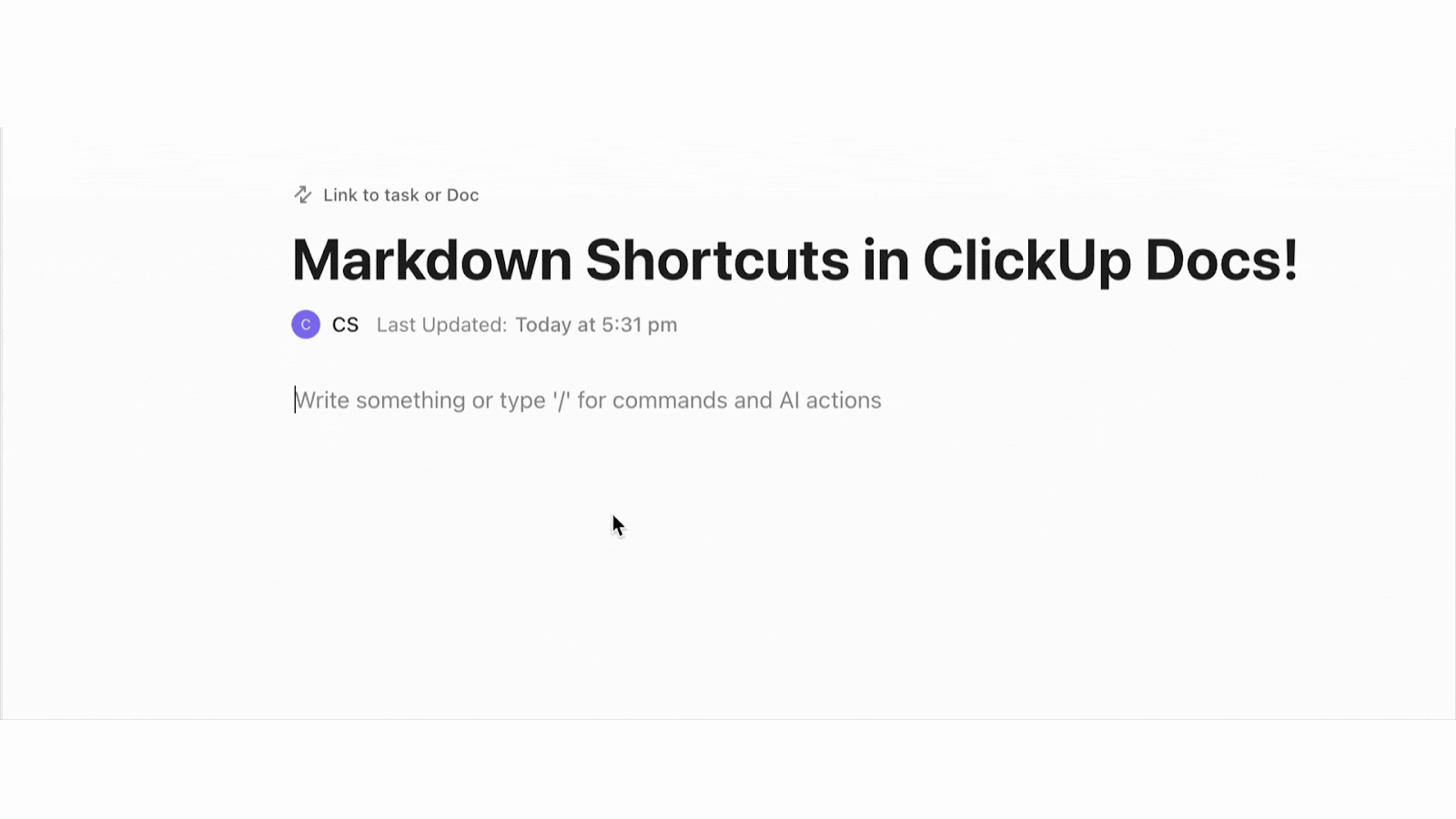 Markdown shortcuts in ClickUp Docs