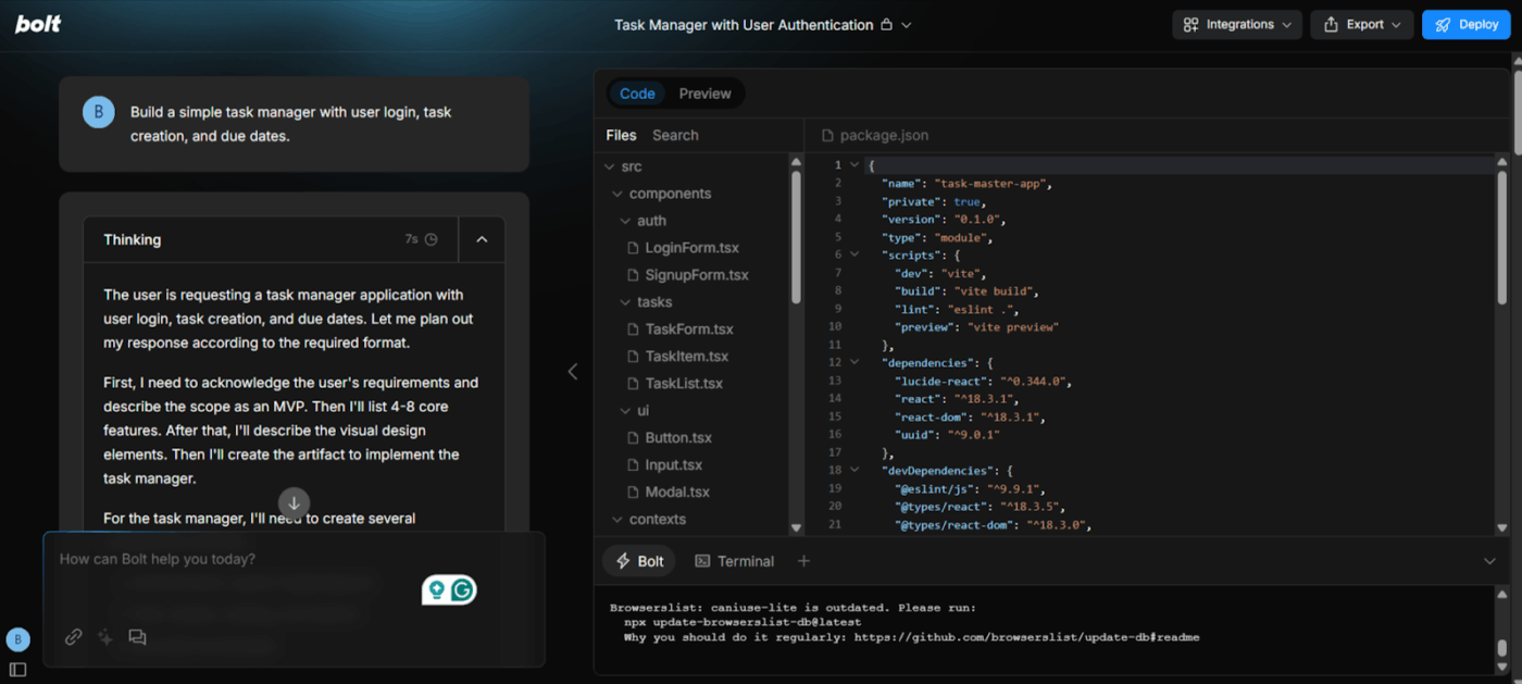 Quick app development on Bolt
