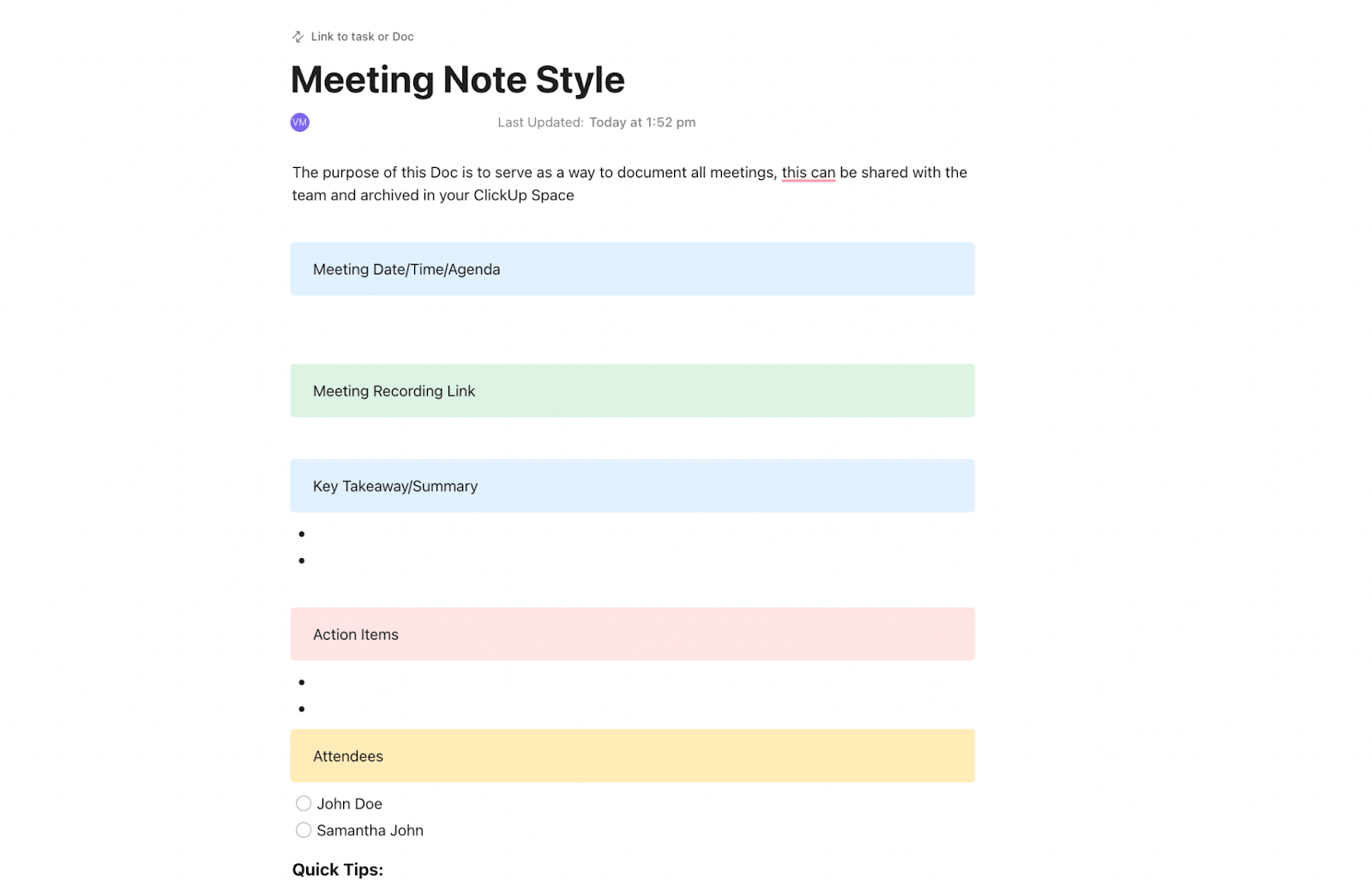 ClickUp Client Meeting Notes Template