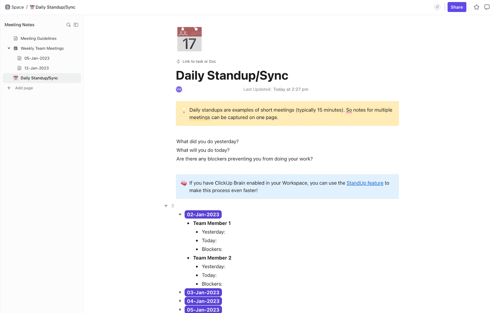 ClickUp Meeting Notes Templates