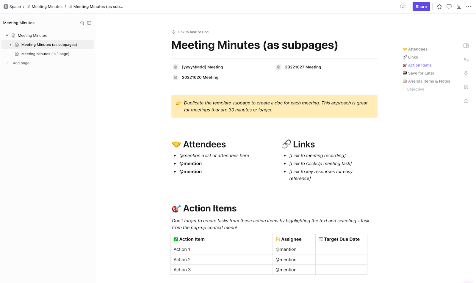 ClickUp Meeting Minutes Template