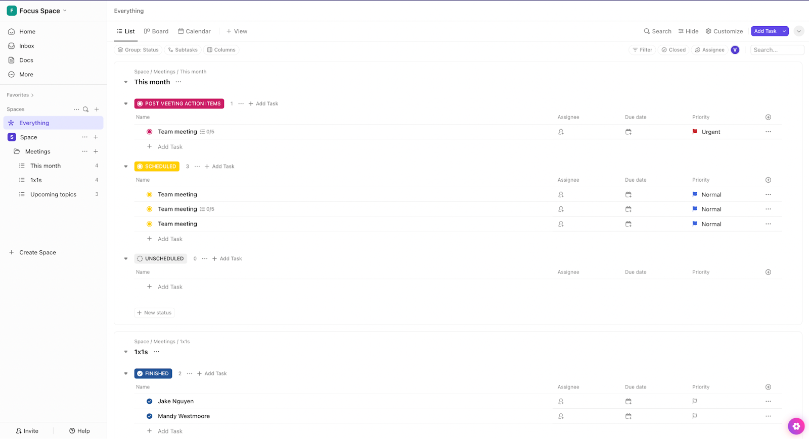 ClickUp Meetings Template
