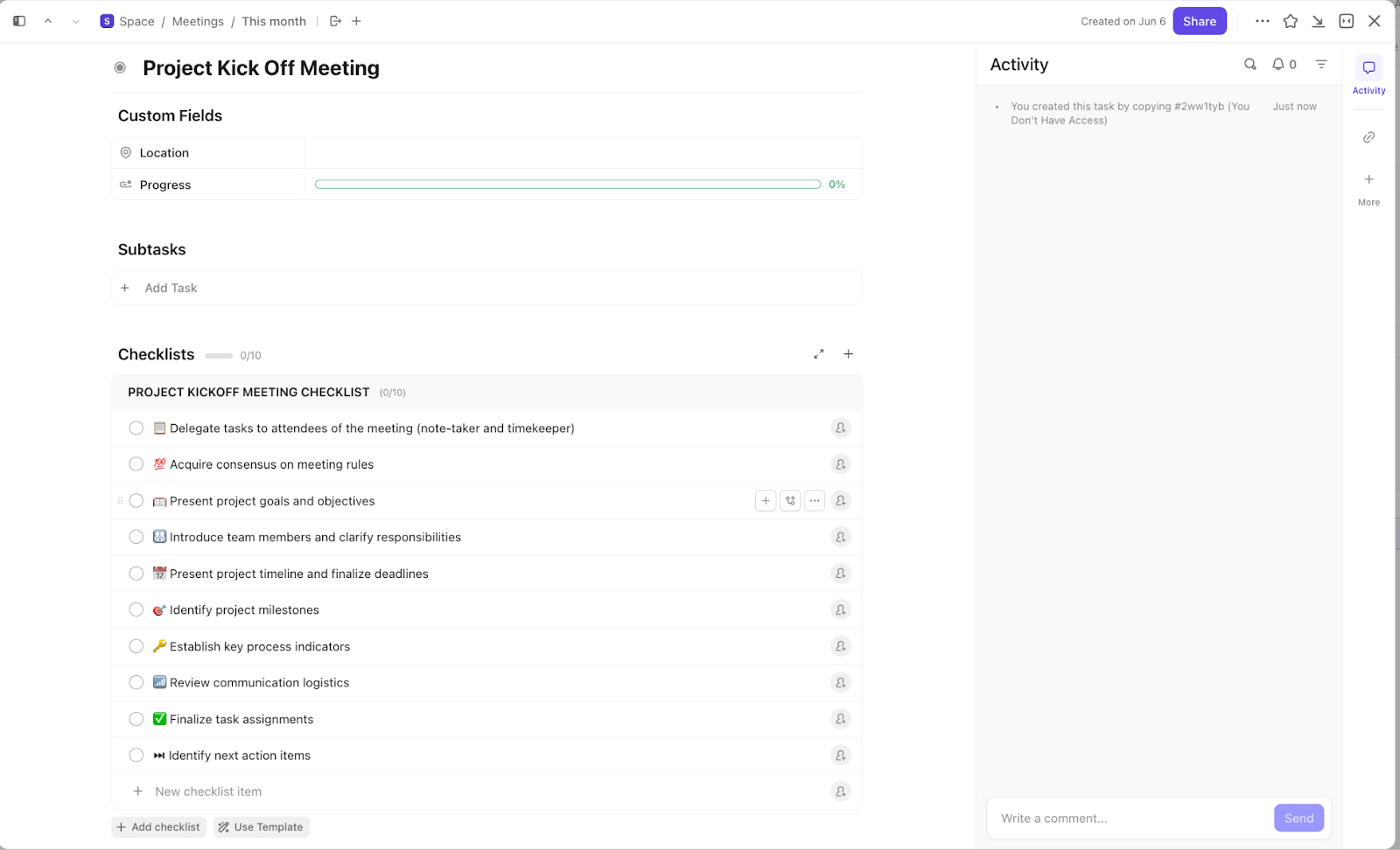 ClickUp Project Kickoff Meeting Template