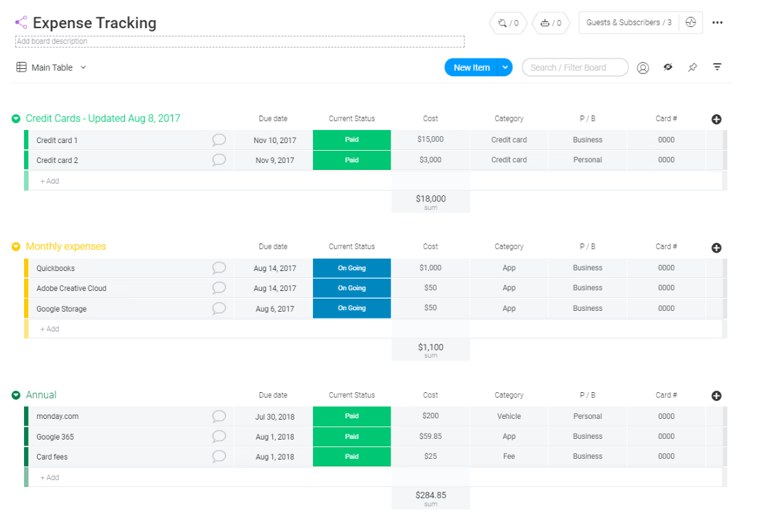 Expense Tracking Template:  monday.com accounting template