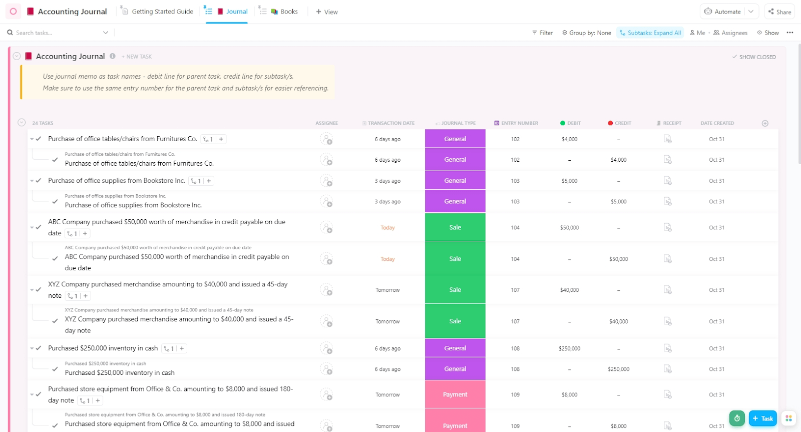 Make informed financial decisions with the ClickUp Accounting Journal Template