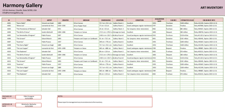 Free Art Inventory Templates to Catalog and Manage Your Catalog