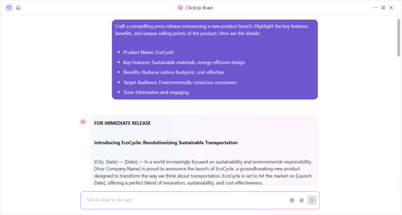 ClickUp Brain for sales agents