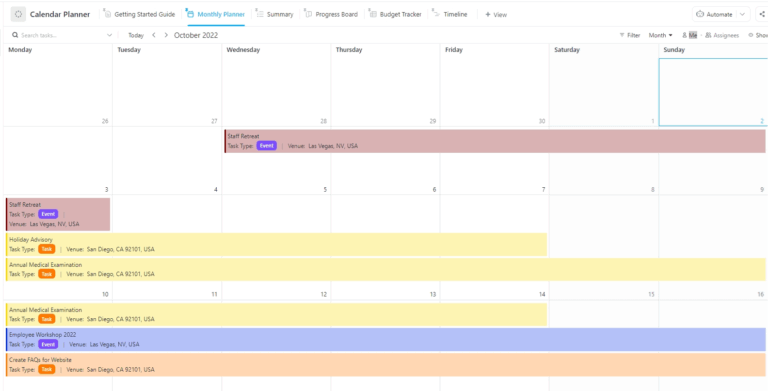 ClickUp Appointment Calendar Planner Template