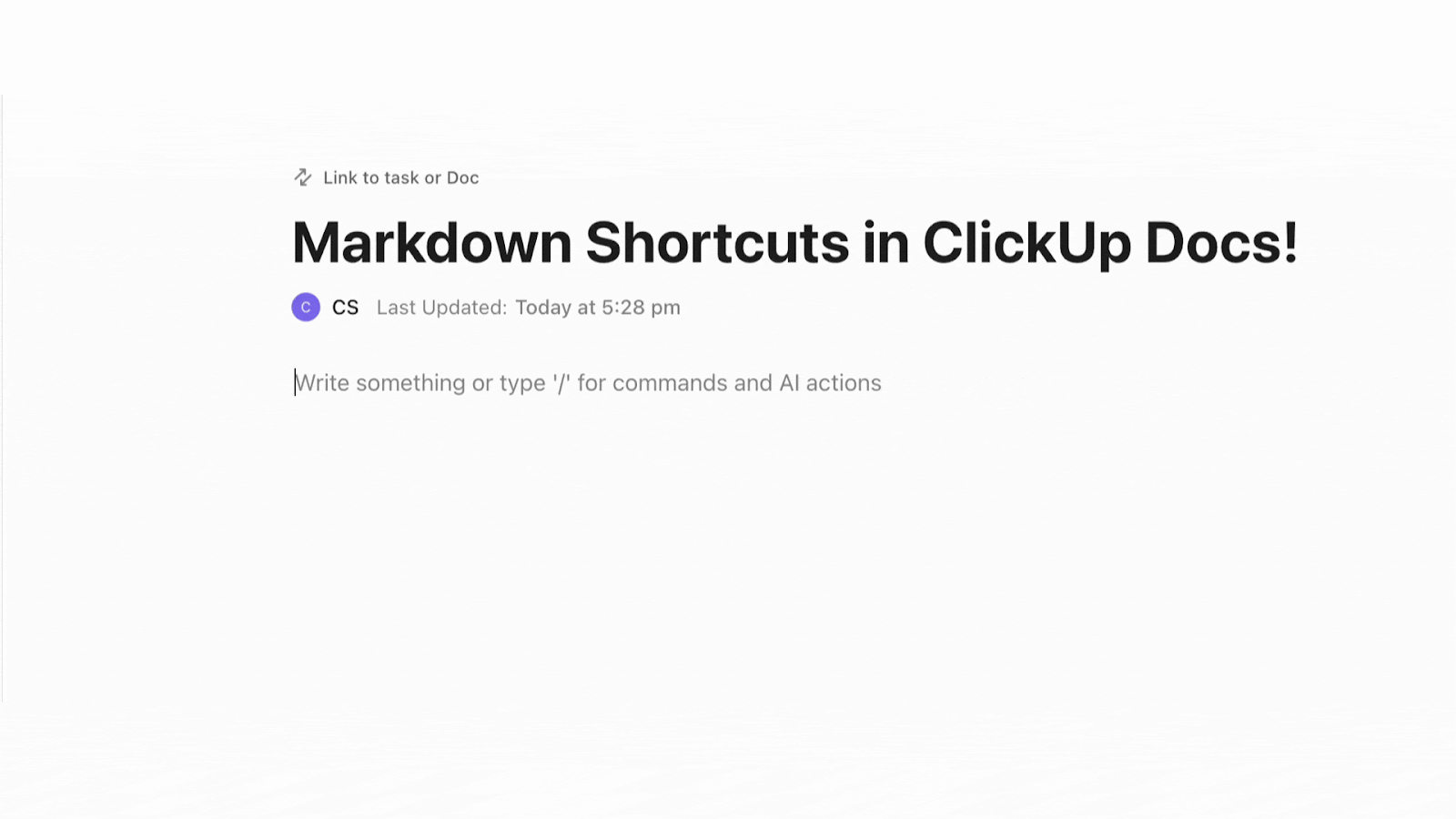 ClickUp Docs with Markdown shortcuts