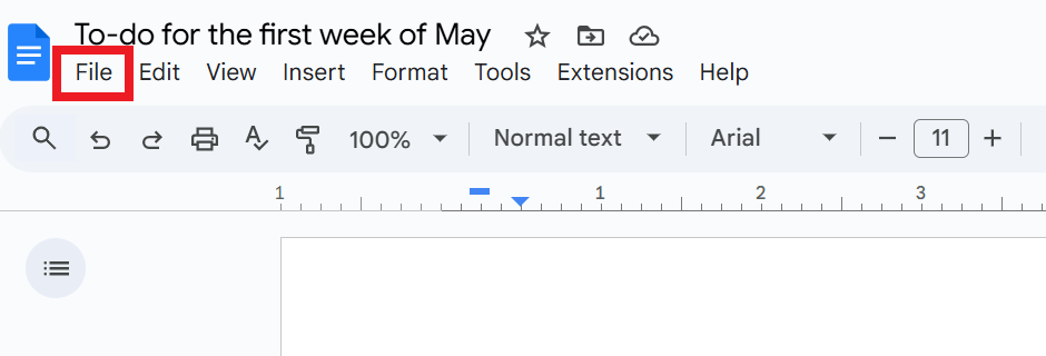 Click File in Google Docs