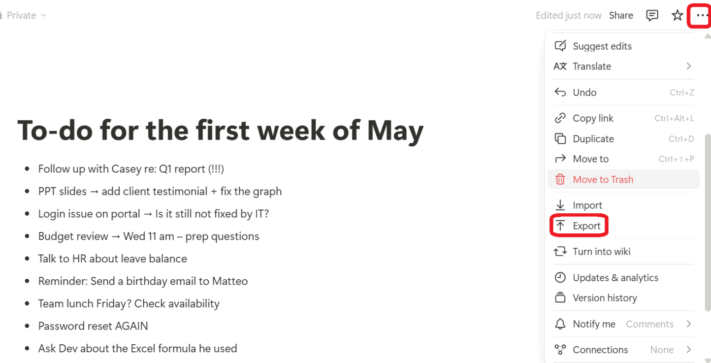 Three-dot menu (⋯) in the Notion